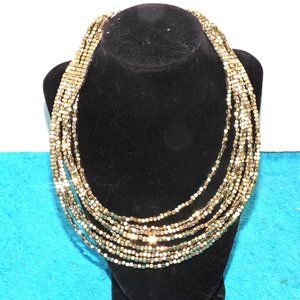 Multi Strans Of Gold Square Beads Necklace